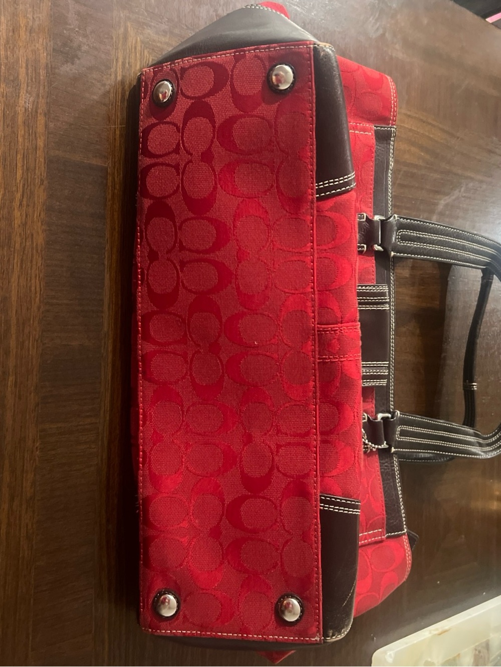 バッグ COACH handbag Signature Carryall y2k Vintage Y2K Coach Hamptons red signature Carryall Sat… - Gem